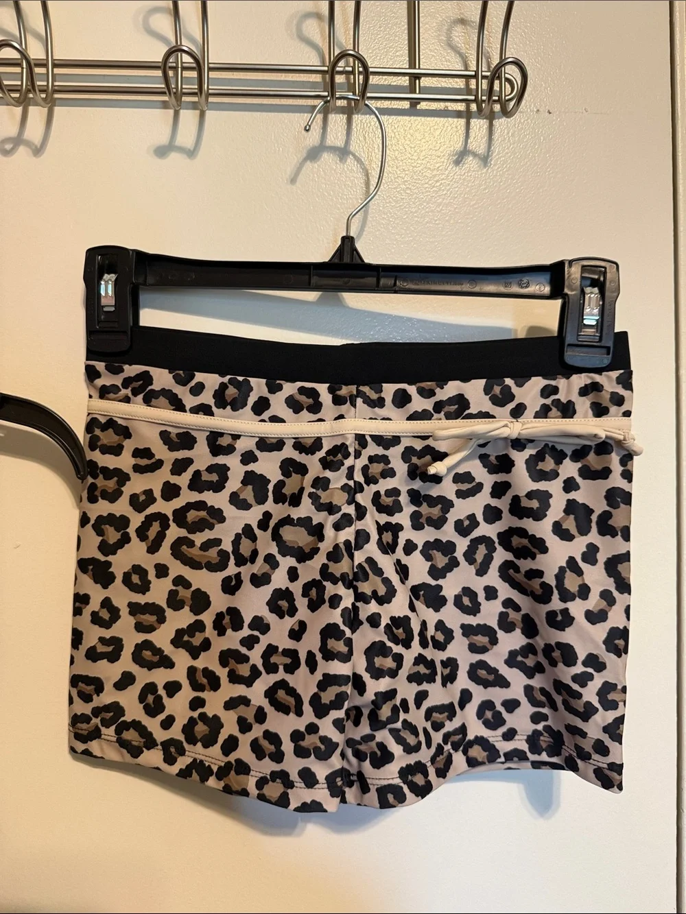 Girls' Black Tankini Swim Top with Leopard Trim and Matching Swim Shorts